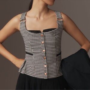 Houndstooth Button Front Bustier Top in Black and White